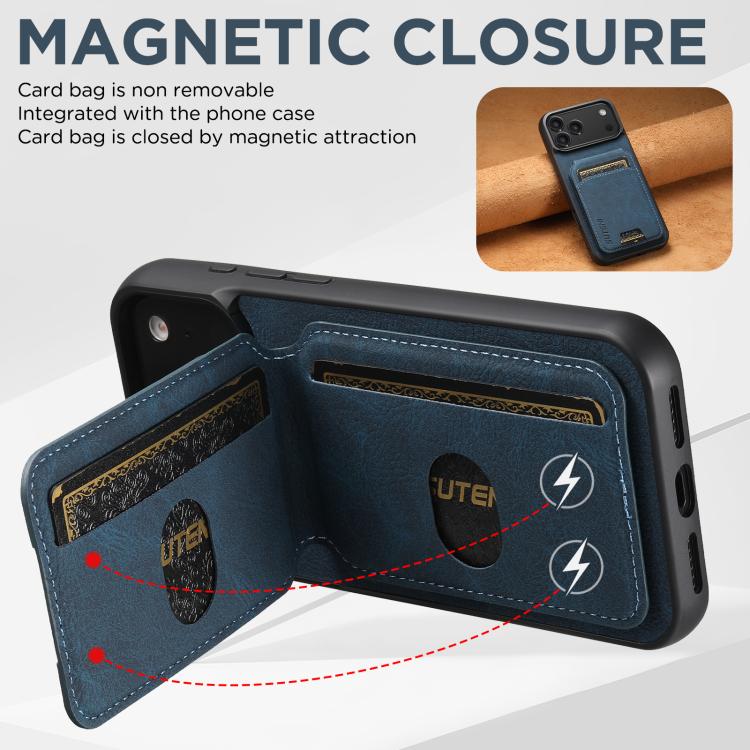 For iPhone 17 Pro Max Suteni H02 Litchi Leather Card Wallet Stand Back Phone Case(Blue) by Suteni