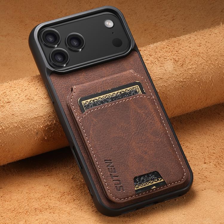 For iPhone 17 Pro Suteni H02 Litchi Leather Card Wallet Stand Back Phone Case(Brown) by Suteni