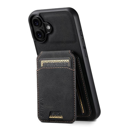 For iPhone 17 Suteni H02 Litchi Leather Card Wallet Stand Back Phone Case(Black) by Suteni