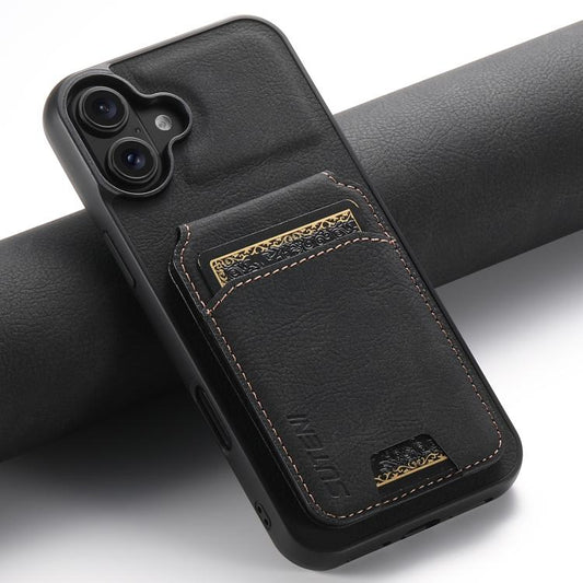 For iPhone 17 Suteni H02 Litchi Leather Card Wallet Stand Back Phone Case(Black) by Suteni