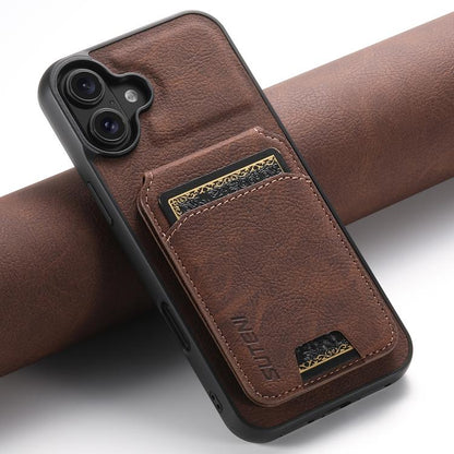 For iPhone 17 Suteni H02 Litchi Leather Card Wallet Stand Back Phone Case(Brown) by Suteni