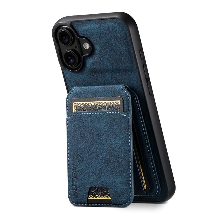 For iPhone 17 Suteni H02 Litchi Leather Card Wallet Stand Back Phone Case(Blue) by Suteni