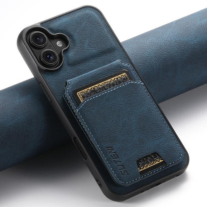 For iPhone 17 Suteni H02 Litchi Leather Card Wallet Stand Back Phone Case(Blue) by Suteni