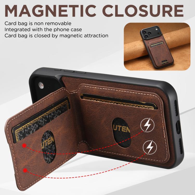 For iPhone Air Suteni H02 Litchi Leather Card Wallet Stand Back Phone Case(Brown) by Suteni