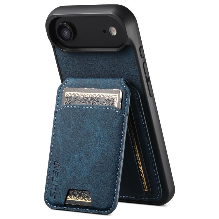 For iPhone Air Suteni H02 Litchi Leather Card Wallet Stand Back Phone Case(Blue) by Suteni