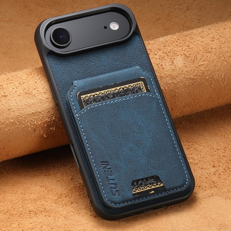 For iPhone Air Suteni H02 Litchi Leather Card Wallet Stand Back Phone Case(Blue) by Suteni