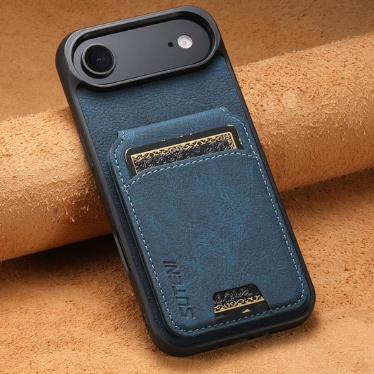 For iPhone Air Suteni H02 Litchi Leather Card Wallet Stand Back Phone Case(Blue) by Suteni