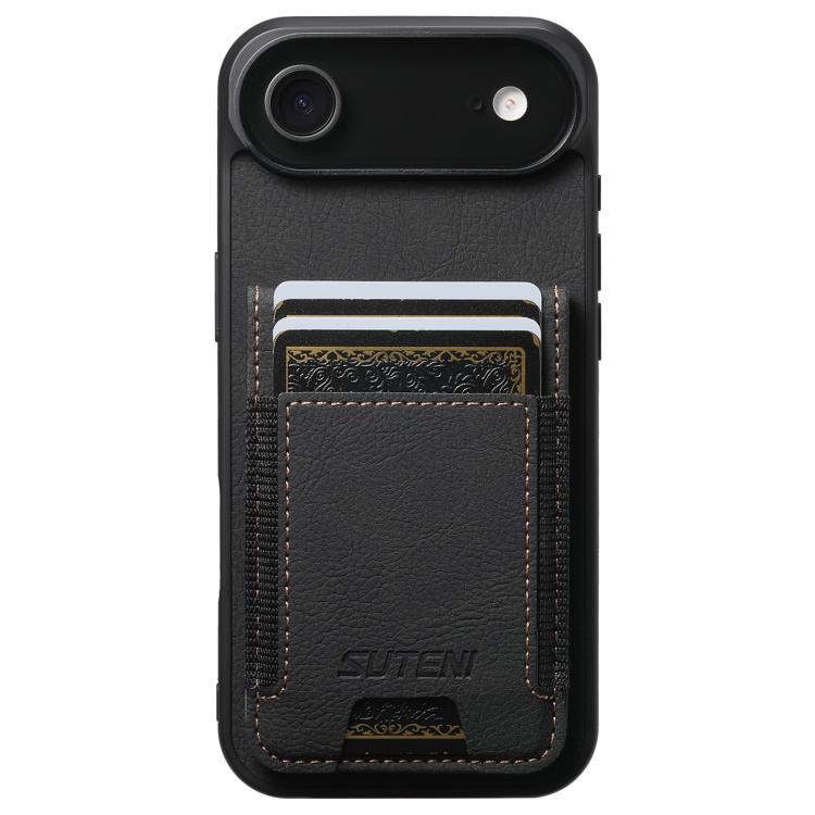 For iPhone Air Suteni H03 Litchi Leather Card Bag Stand Back Phone Case(Black) by Suteni