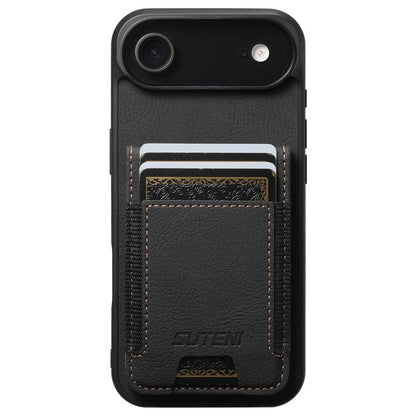 For iPhone Air Suteni H03 Litchi Leather Card Bag Stand Back Phone Case(Black) by Suteni