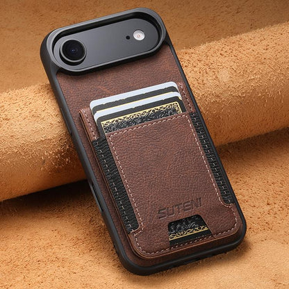 For iPhone Air Suteni H03 Litchi Leather Card Bag Stand Back Phone Case(Brown) by Suteni