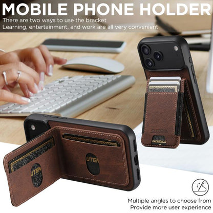 For iPhone Air Suteni H03 Litchi Leather Card Bag Stand Back Phone Case(Brown) by Suteni