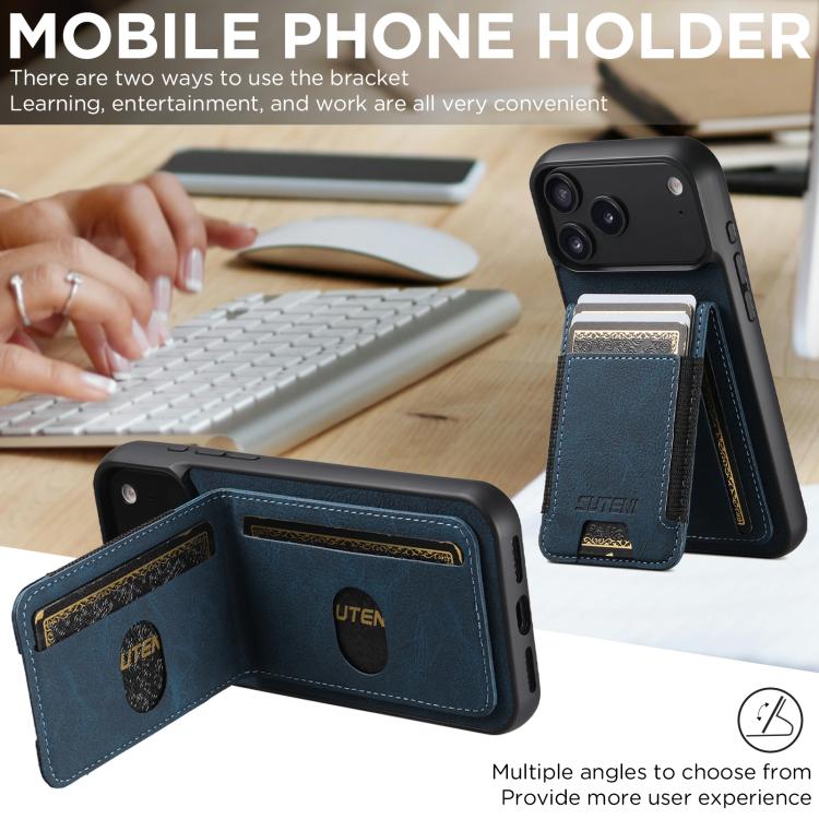 For iPhone Air Suteni H03 Litchi Leather Card Bag Stand Back Phone Case(Blue) by Suteni