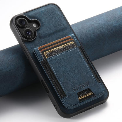 For iPhone 17 Suteni H03 Litchi Leather Card Bag Stand Back Phone Case(Blue) by Suteni