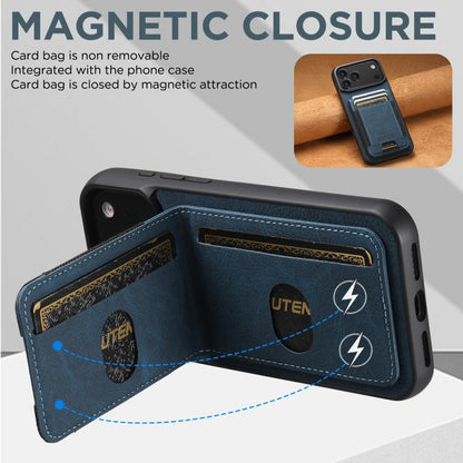 For iPhone 17 Suteni H03 Litchi Leather Card Bag Stand Back Phone Case(Blue) by Suteni