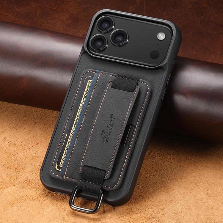 For iPhone 17 Pro Max Suteni H13 Litchi Leather Wrist Strap Wallet Back Phone Case(Black) by Suteni