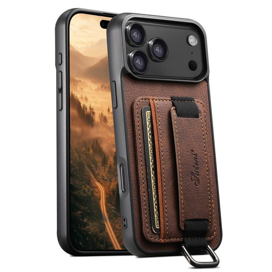 For iPhone 17 Pro Max Suteni H13 Litchi Leather Wrist Strap Wallet Back Phone Case(Brown) by Suteni