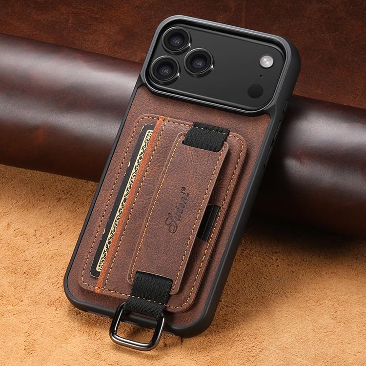 For iPhone 17 Pro Max Suteni H13 Litchi Leather Wrist Strap Wallet Back Phone Case(Brown) by Suteni