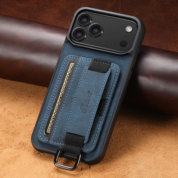 For iPhone 17 Pro Max Suteni H13 Litchi Leather Wrist Strap Wallet Back Phone Case(Blue) by Suteni