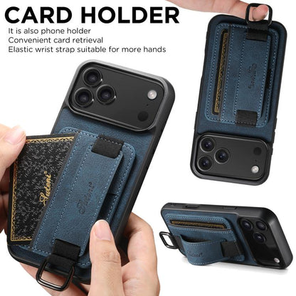 For iPhone 17 Pro Max Suteni H13 Litchi Leather Wrist Strap Wallet Back Phone Case(Blue) by Suteni