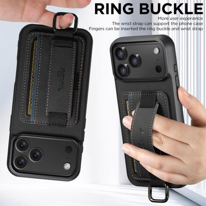 For iPhone 17 Pro Suteni H13 Litchi Leather Wrist Strap Wallet Back Phone Case(Black) by Suteni
