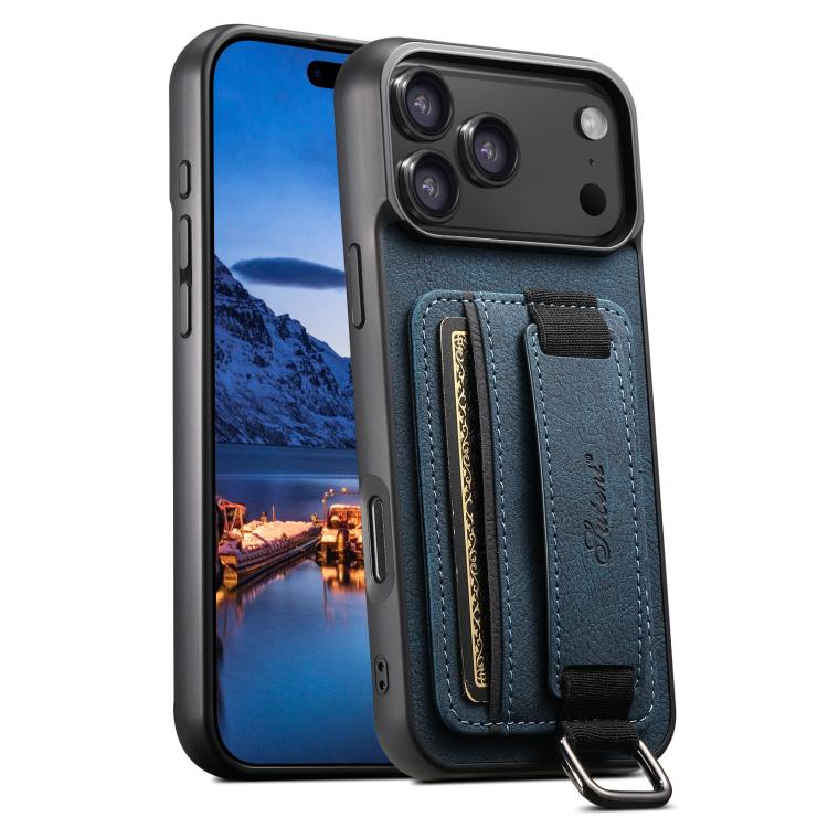 For iPhone 17 Pro Suteni H13 Litchi Leather Wrist Strap Wallet Back Phone Case(Blue) by Suteni