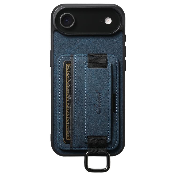 For iPhone Air Suteni H13 Litchi Leather Wrist Strap Wallet Back Phone Case(Blue) by Suteni