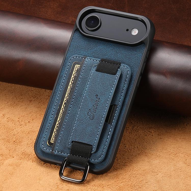 For iPhone Air Suteni H13 Litchi Leather Wrist Strap Wallet Back Phone Case(Blue) by Suteni