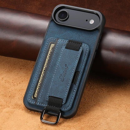 For iPhone Air Suteni H13 Litchi Leather Wrist Strap Wallet Back Phone Case(Blue) by Suteni