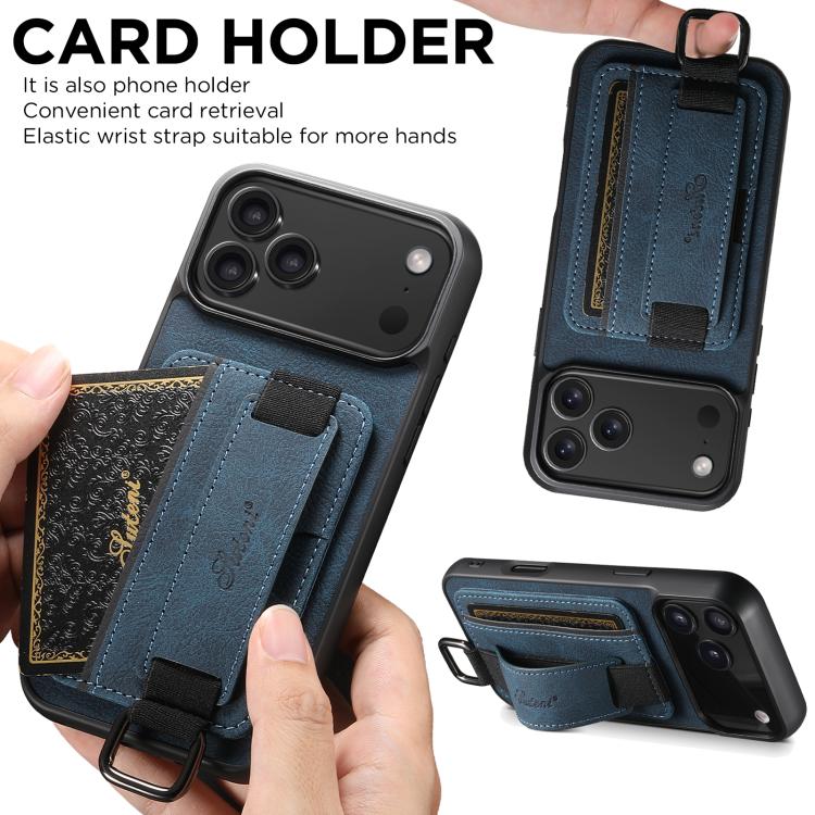 For iPhone Air Suteni H13 Litchi Leather Wrist Strap Wallet Back Phone Case(Blue) by Suteni