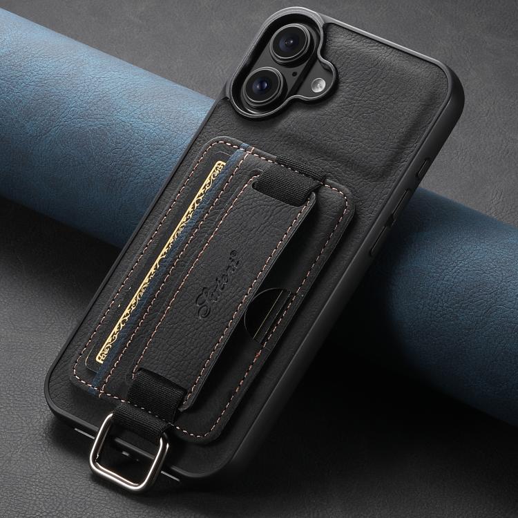 For iPhone 17 Suteni H13 Litchi Leather Wrist Strap Wallet Back Phone Case(Black) by Suteni