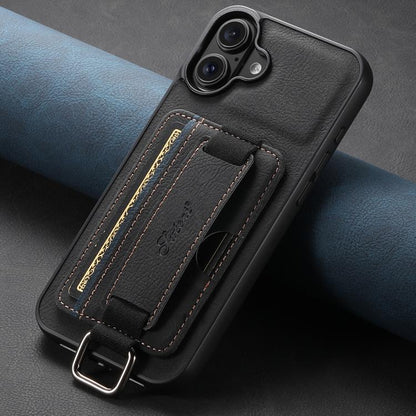 For iPhone 17 Suteni H13 Litchi Leather Wrist Strap Wallet Back Phone Case(Black) by Suteni