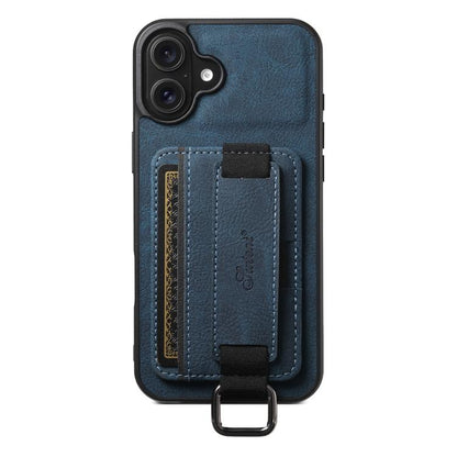 For iPhone 17 Suteni H13 Litchi Leather Wrist Strap Wallet Back Phone Case(Blue) by Suteni