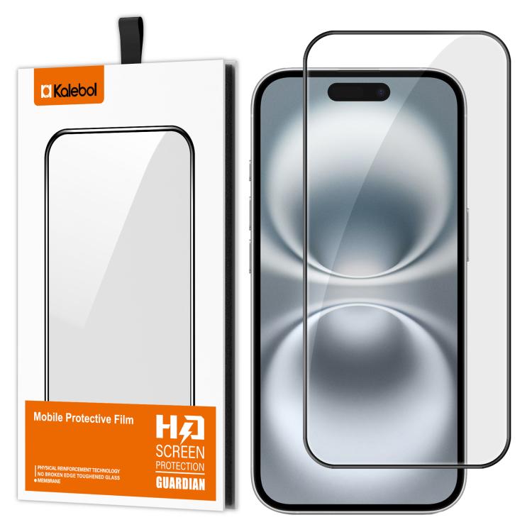 For iPhone 16 Plus Kalebol High-Aluminum Screen-Printed Full-Coverage Anti-Fingerprint Black-Bordered HD Tempered Glass Film by Kalebol