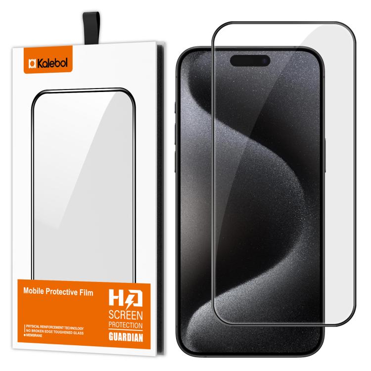 For iPhone 15 Pro Kalebol High-Aluminum Screen-Printed Full-Coverage Anti-Fingerprint Black-Bordered HD Tempered Glass Film by Kalebol