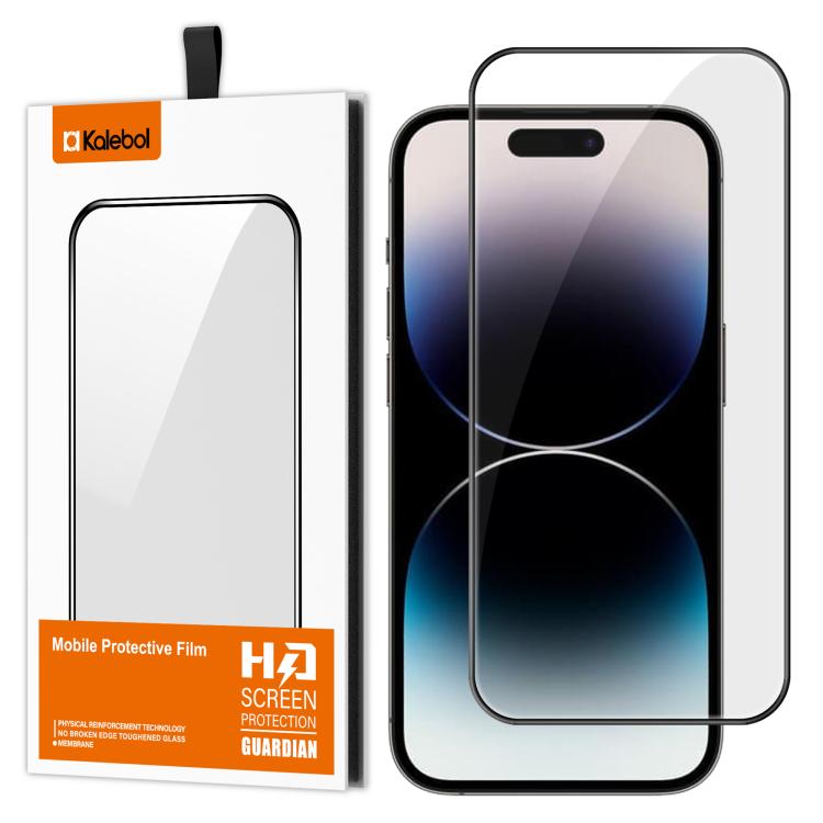 For iPhone 14 Pro Max Kalebol High-Aluminum Screen-Printed Full-Coverage Anti-Fingerprint Black-Bordered HD Tempered Glass Film by Kalebol