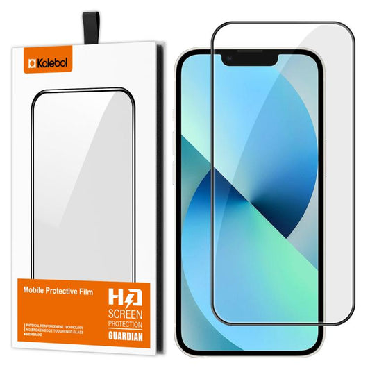 For iPhone 13 Kalebol High-Aluminum Screen-Printed Full-Coverage Anti-Fingerprint Black-Bordered HD Tempered Glass Film by Kalebol