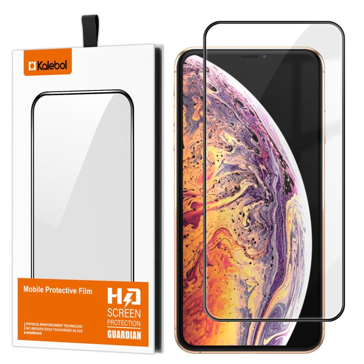 For iPhone XS Max Kalebol High-Aluminum Screen-Printed Full-Coverage Anti-Fingerprint Black-Bordered HD Tempered Glass Film by Kalebol