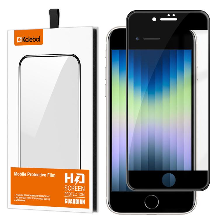 For iPhone SE 2022 / 2020 Kalebol High-Aluminum Screen-Printed Full-Coverage Anti-Fingerprint Black-Bordered HD Tempered Glass Film by Kalebol