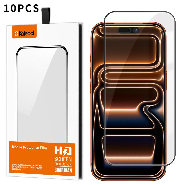 For iPhone 17 Pro 10pcs Kalebol High-Aluminum Screen-Printed Full-Coverage Anti-Fingerprint Black-Bordered HD Tempered Glass Film by Kalebol