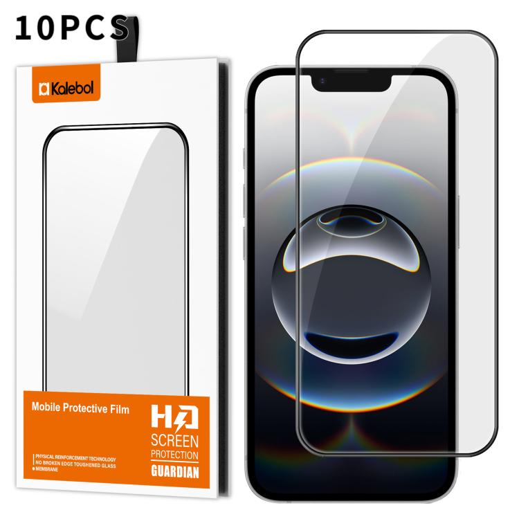 For iPhone 16e 10pcs Kalebol High-Aluminum Screen-Printed Full-Coverage Anti-Fingerprint Black-Bordered HD Tempered Glass Film by Kalebol