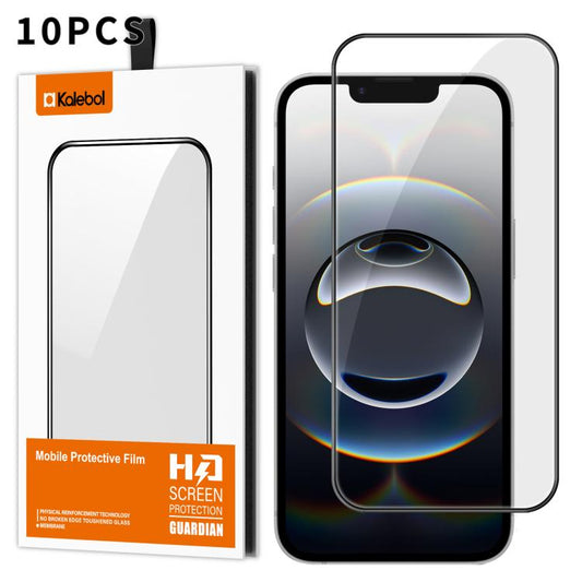 For iPhone 16e 10pcs Kalebol High-Aluminum Screen-Printed Full-Coverage Anti-Fingerprint Black-Bordered HD Tempered Glass Film by Kalebol
