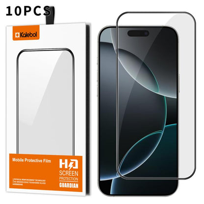 For iPhone 16 Pro 10pcs Kalebol High-Aluminum Screen-Printed Full-Coverage Anti-Fingerprint Black-Bordered HD Tempered Glass Film by Kalebol