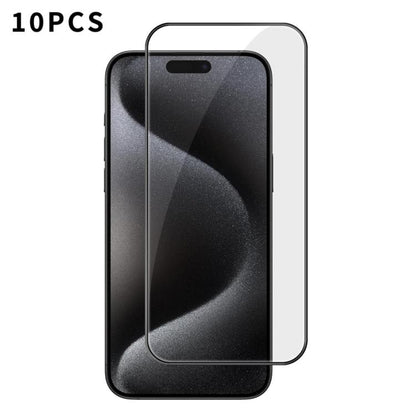 For iPhone 15 Pro Max 10pcs Kalebol High-Aluminum Screen-Printed Full-Coverage Anti-Fingerprint Black-Bordered HD Tempered Glass Film by Kalebol