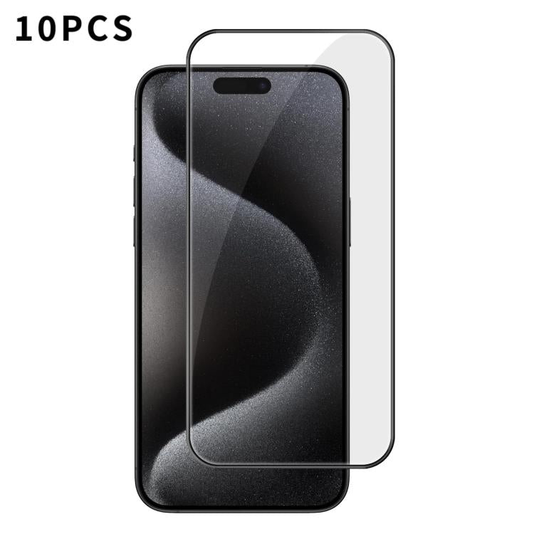 For iPhone 15 Pro 10pcs Kalebol High-Aluminum Screen-Printed Full-Coverage Anti-Fingerprint Black-Bordered HD Tempered Glass Film by Kalebol