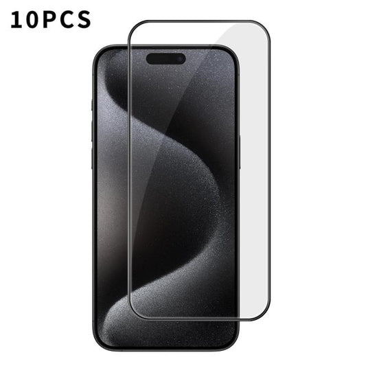 For iPhone 15 Pro 10pcs Kalebol High-Aluminum Screen-Printed Full-Coverage Anti-Fingerprint Black-Bordered HD Tempered Glass Film by Kalebol