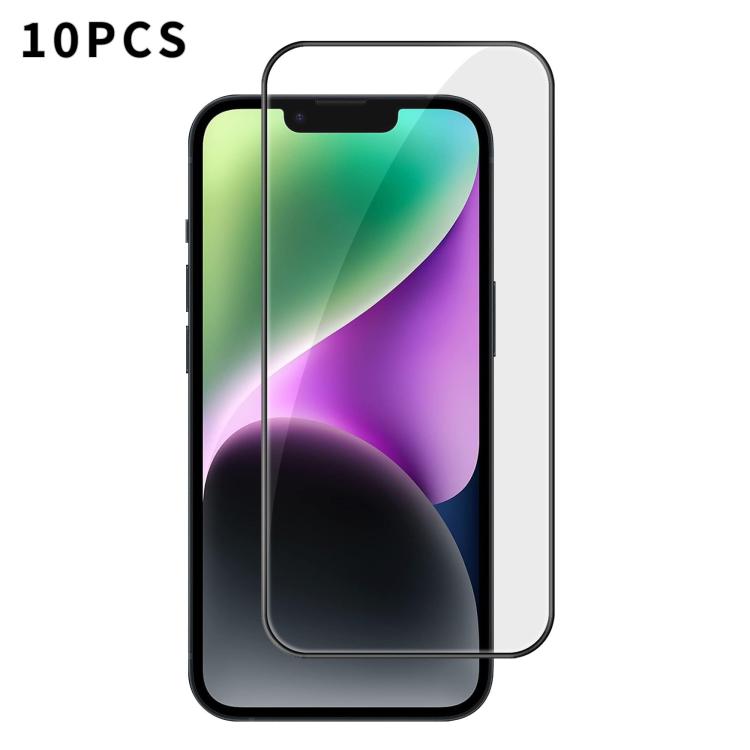 For iPhone 14 Plus 10pcs Kalebol High-Aluminum Screen-Printed Full-Coverage Anti-Fingerprint Black-Bordered HD Tempered Glass Film by Kalebol