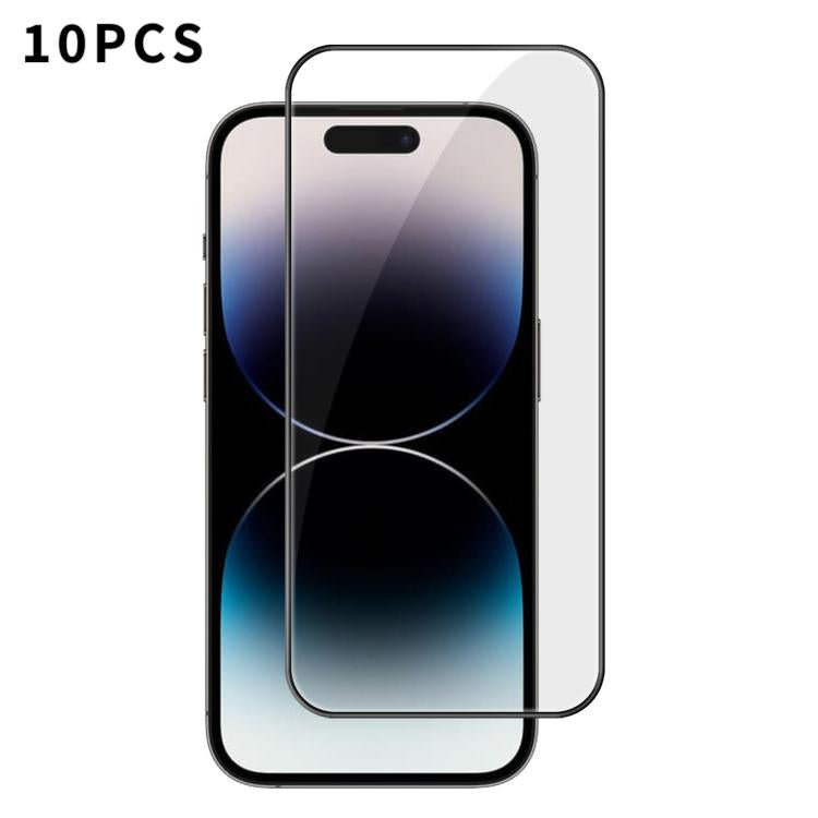 For iPhone 14 Pro 10pcs Kalebol High-Aluminum Screen-Printed Full-Coverage Anti-Fingerprint Black-Bordered HD Tempered Glass Film by Kalebol