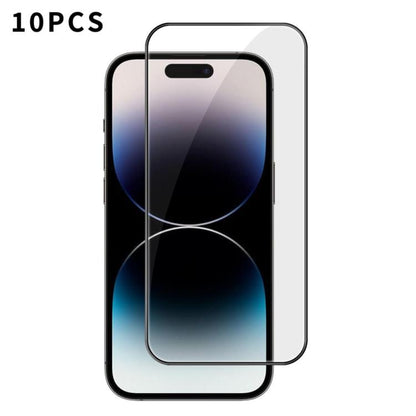 For iPhone 14 Pro 10pcs Kalebol High-Aluminum Screen-Printed Full-Coverage Anti-Fingerprint Black-Bordered HD Tempered Glass Film by Kalebol