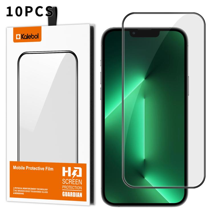 For iPhone 13 Pro Max 10pcs Kalebol High-Aluminum Screen-Printed Full-Coverage Anti-Fingerprint Black-Bordered HD Tempered Glass Film by Kalebol