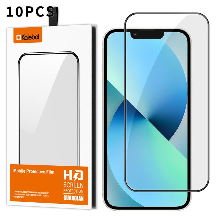 For iPhone 13 10pcs Kalebol High-Aluminum Screen-Printed Full-Coverage Anti-Fingerprint Black-Bordered HD Tempered Glass Film by Kalebol
